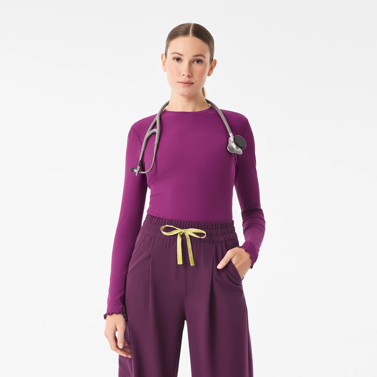 Lacey Ruffle Long-Sleeve Underscrub